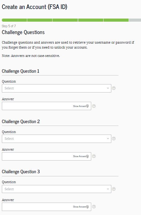 FSA ID Challenge Questions Screenshot