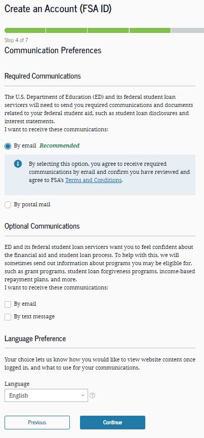 FSA ID Application Communication Preferences