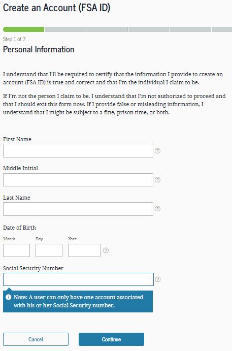 Get FSA ID Personal Information Screen