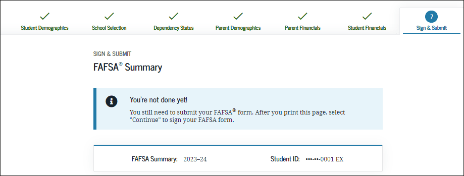FAFSA Sign and Submit 2023-2024